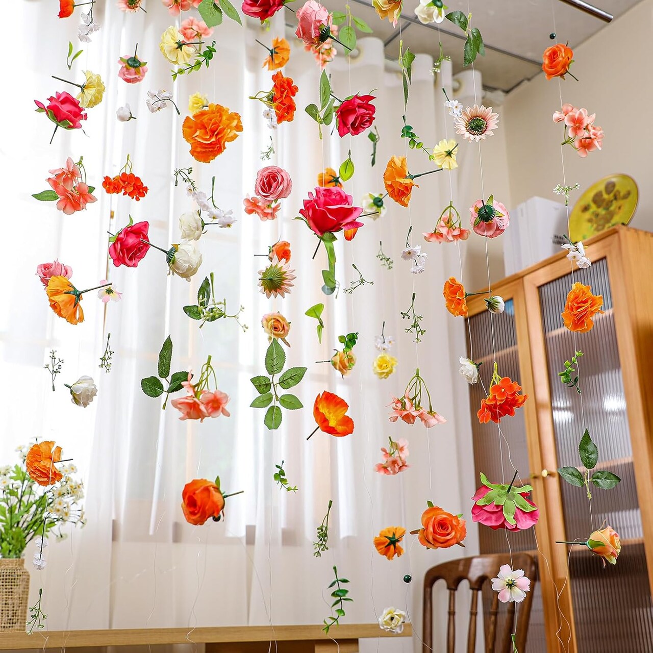 6 Pcs 35.4 ft Flower Garlands Hanging Spring Wildflower Garlands Floral Vines Artificial Fake Flower Vines Faux Silk Wildflower Decor for Home Garden Spring Summer Wedding Party Arch Wall
